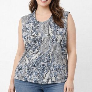 CJ Banks Blue and White Patterned Tank Top size 1X